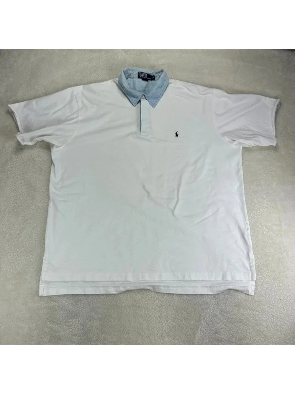 Polo Ralph Lauren‎ Polo Shirt Mens 2XL White Short Sleeve Raw Edge Style Hem
